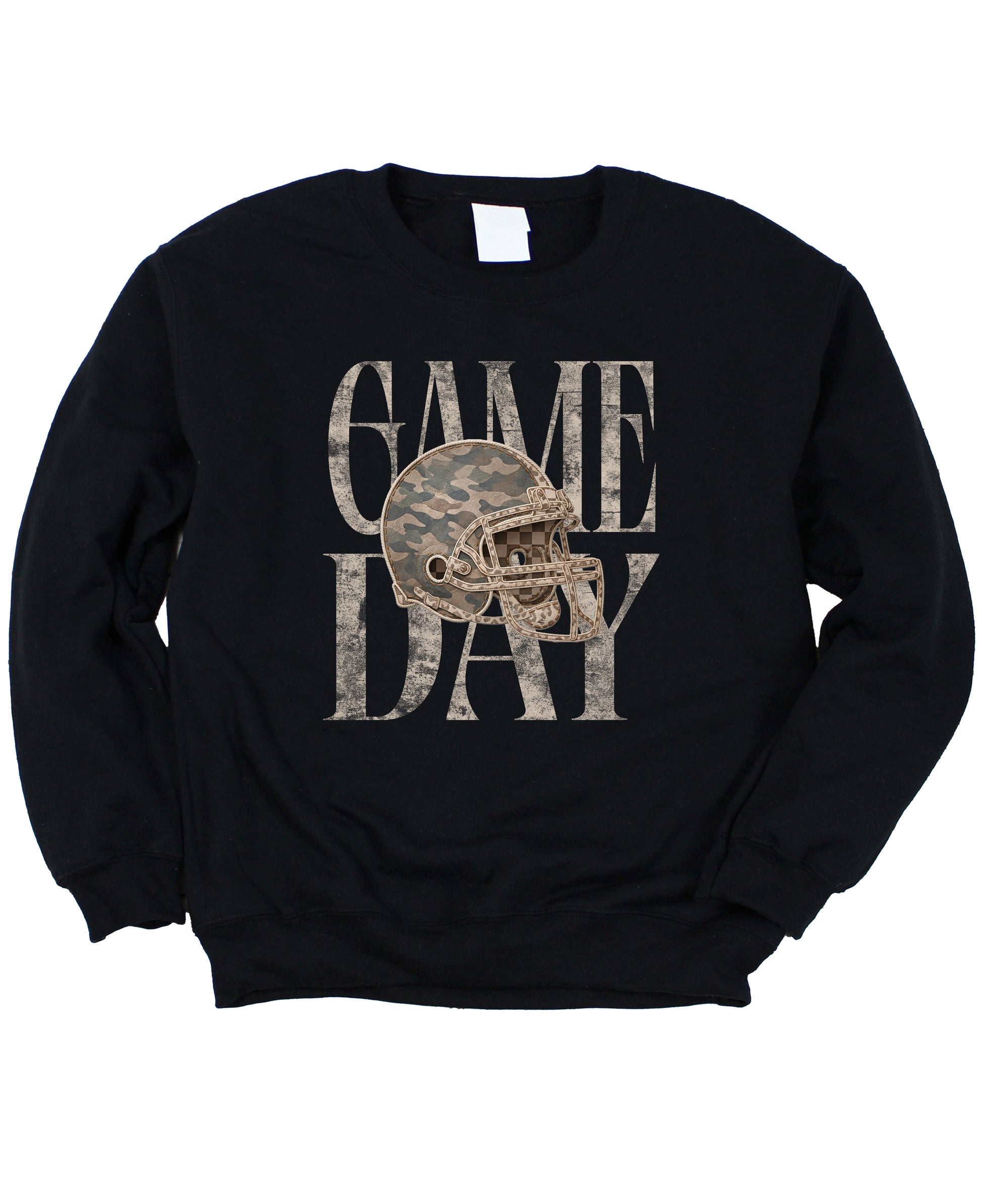 Black Game Day camo football helmet crewneck sweatshirt, view 3