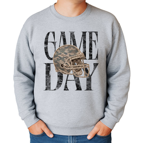 Gray Game Day camo football helmet crewneck sweatshirt, view 2