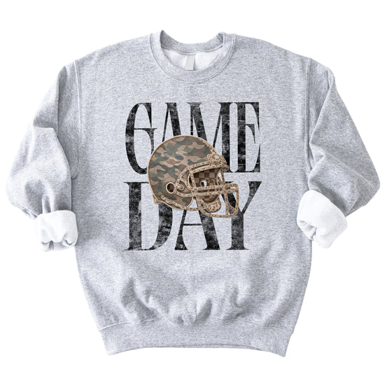 Gray Game Day camo football helmet crewneck sweatshirt, view 3
