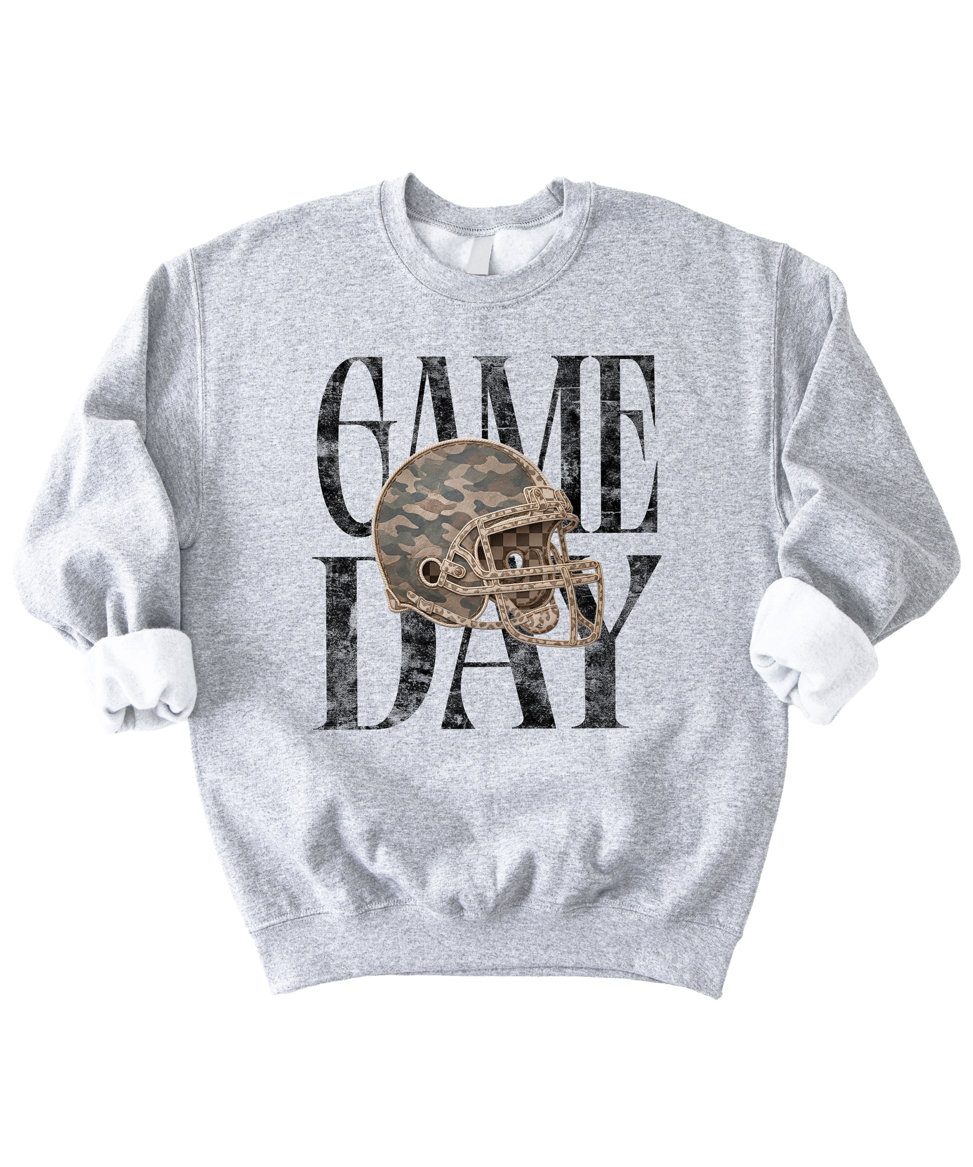 Gray Game Day camo football helmet crewneck sweatshirt, view 3