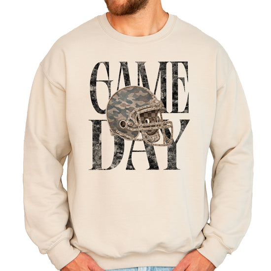 Sand Game Day camo football helmet crewneck sweatshirt, view 2