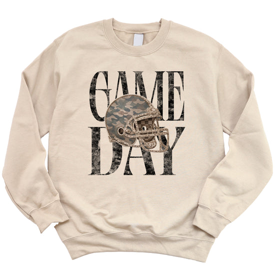 Sand Game Day camo football helmet crewneck sweatshirt, view 3