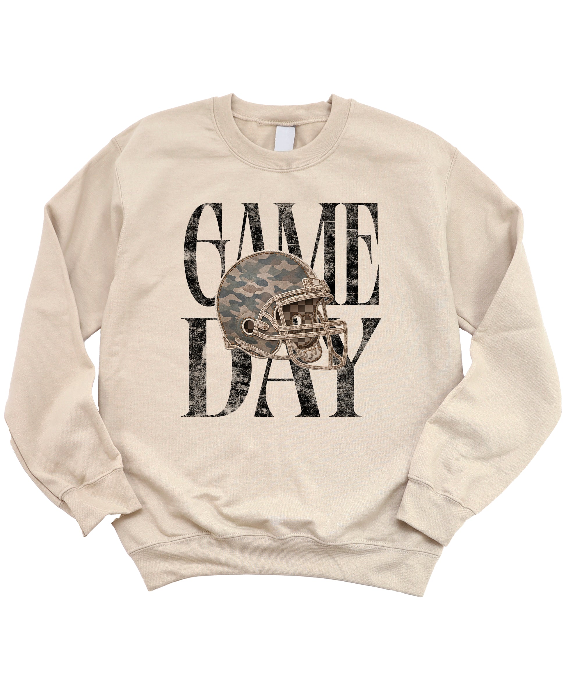Sand Game Day camo football helmet crewneck sweatshirt, view 3