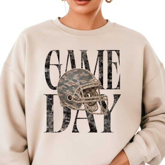 Sand Game Day camo football helmet crewneck sweatshirt, view 4