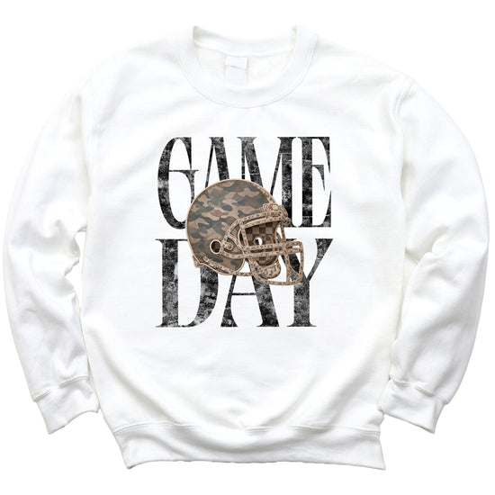 White Game Day camo football helmet crewneck sweatshirt, view 3