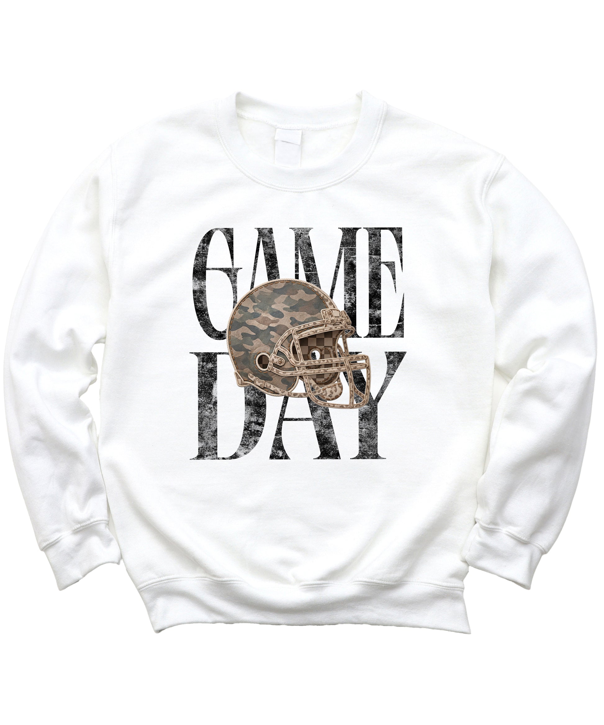 White Game Day camo football helmet crewneck sweatshirt, view 3
