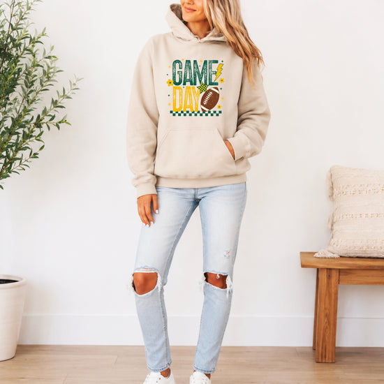 Sand fleece game day hoodie with drawstring hood and kangaroo pocket, view 6