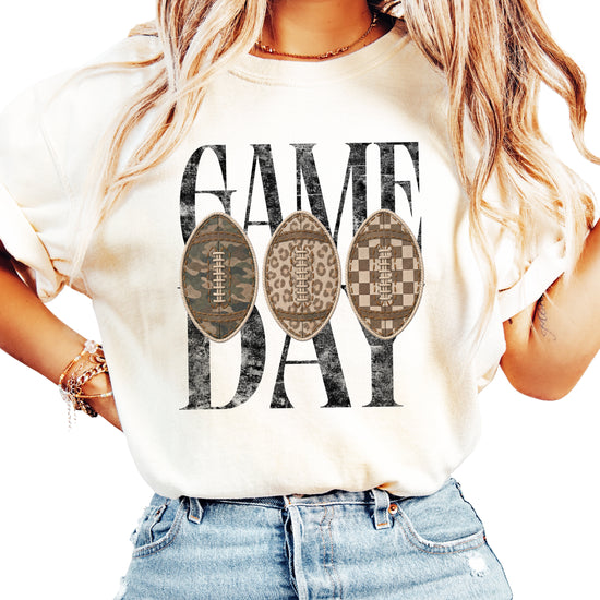 Game Day football shirt for women in Ivory, front view, Comfort Colors 1717 garment-dyed heavyweight cotton tee by Olive Loves Apple