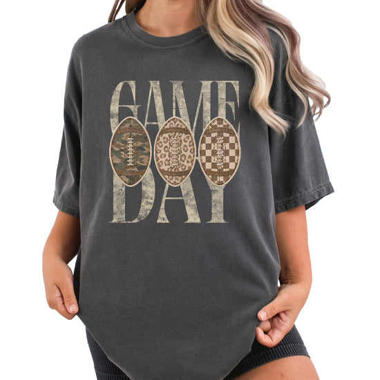 Game Day football shirt for women in Pepper, front view, Comfort Colors 1717 garment-dyed heavyweight cotton tee by Olive Loves Apple