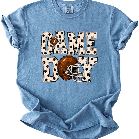 Game Day polka dot football graphic tee, Blue Jean Comfort Colors 1717, shot 2 - Olive Loves Apple
