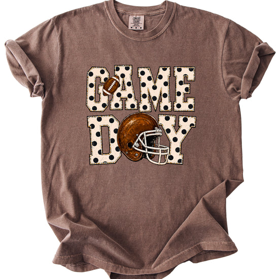 Game Day polka dot football graphic tee, Espresso Comfort Colors 1717, shot 2 - Olive Loves Apple