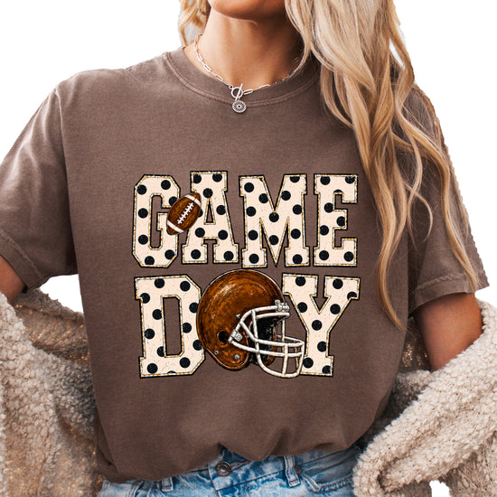 Game Day polka dot football graphic tee, Espresso Comfort Colors 1717, shot 3 - Olive Loves Apple