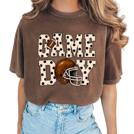 Game Day polka dot football graphic tee, Espresso Comfort Colors 1717, shot 4 - Olive Loves Apple