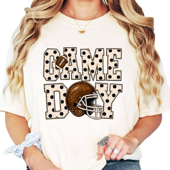 Game Day polka dot football graphic tee, Ivory Comfort Colors 1717, shot 1 - Olive Loves Apple