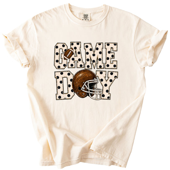 Game Day polka dot football graphic tee, Ivory Comfort Colors 1717, shot 2 - Olive Loves Apple