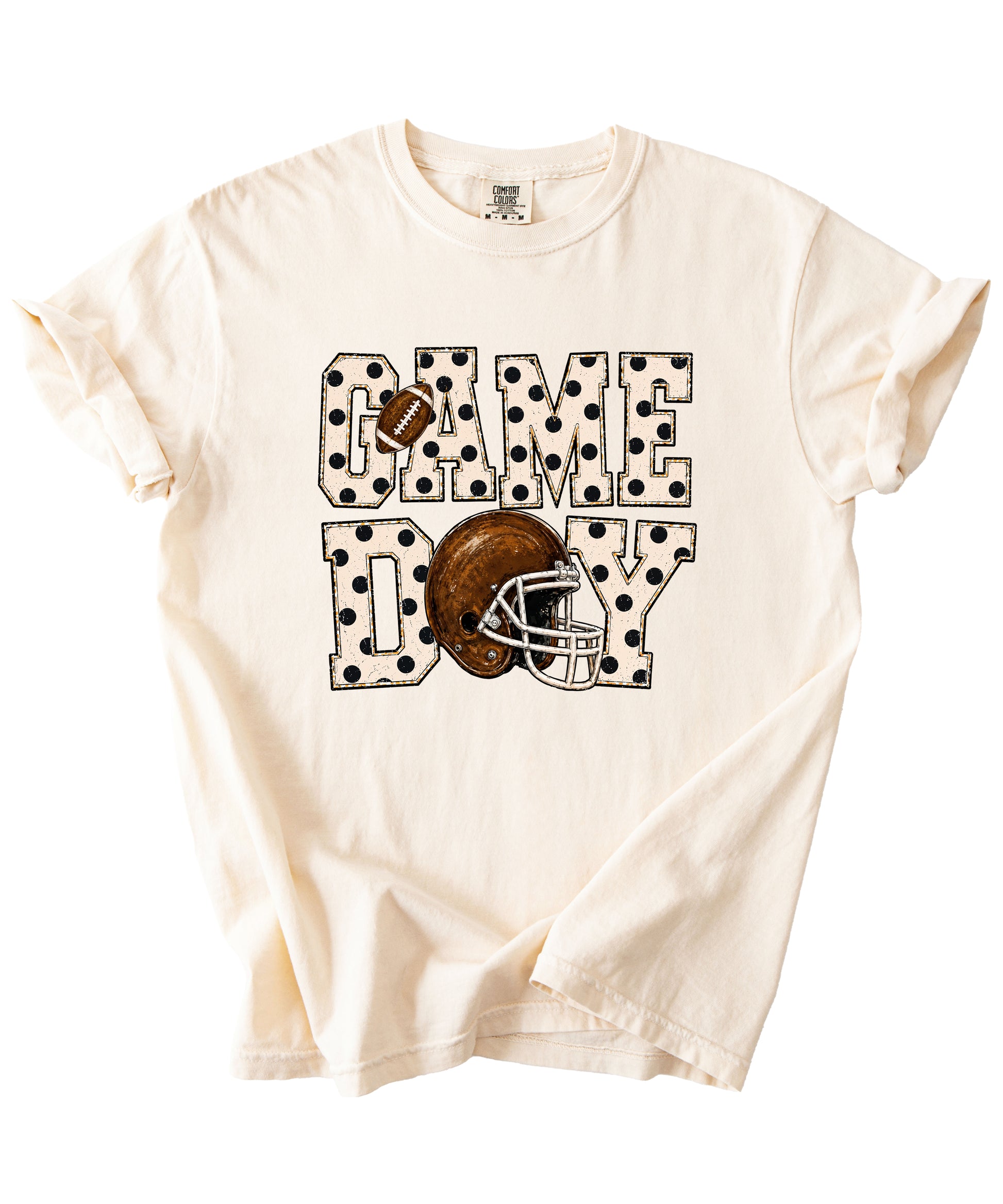 Game Day polka dot football graphic tee, Ivory Comfort Colors 1717, shot 2 - Olive Loves Apple