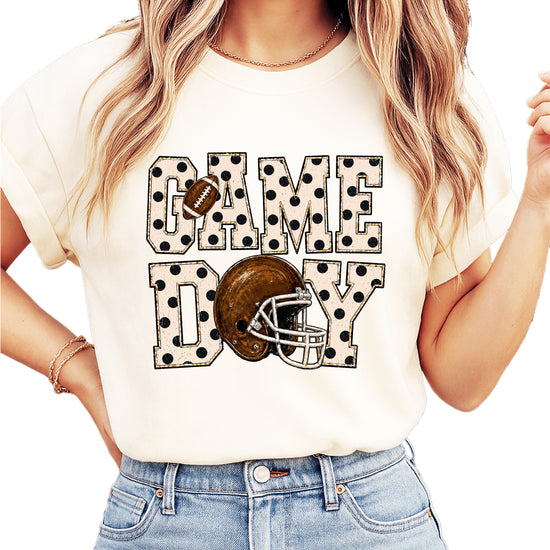 Game Day polka dot football graphic tee, Ivory Comfort Colors 1717, shot 3 - Olive Loves Apple