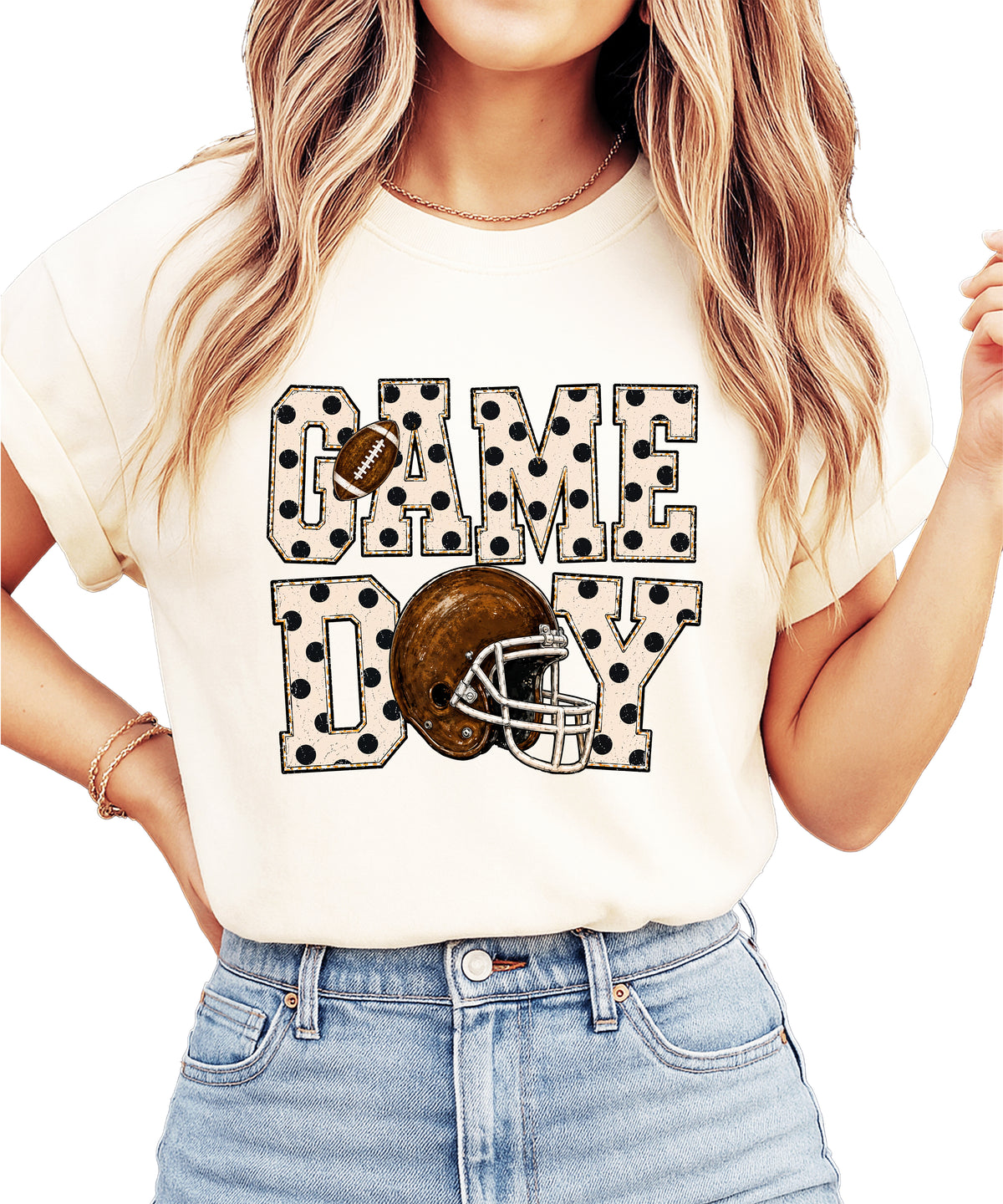 Game Day polka dot football graphic tee, Ivory Comfort Colors 1717, shot 3 - Olive Loves Apple