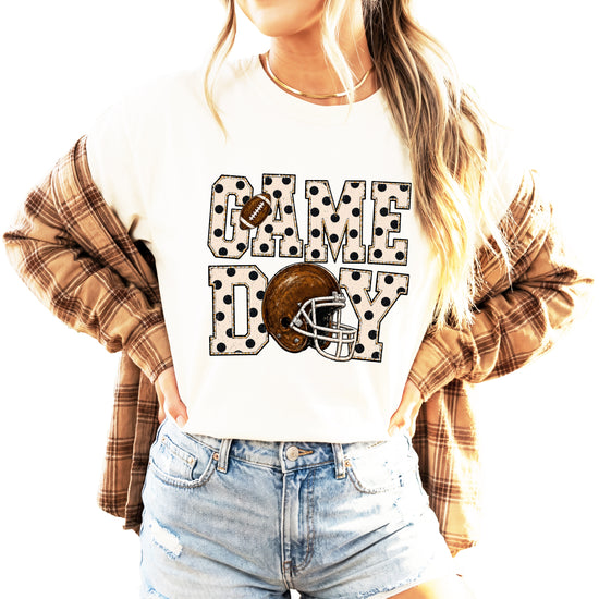 Game Day polka dot football graphic tee, Ivory Comfort Colors 1717, shot 4 - Olive Loves Apple