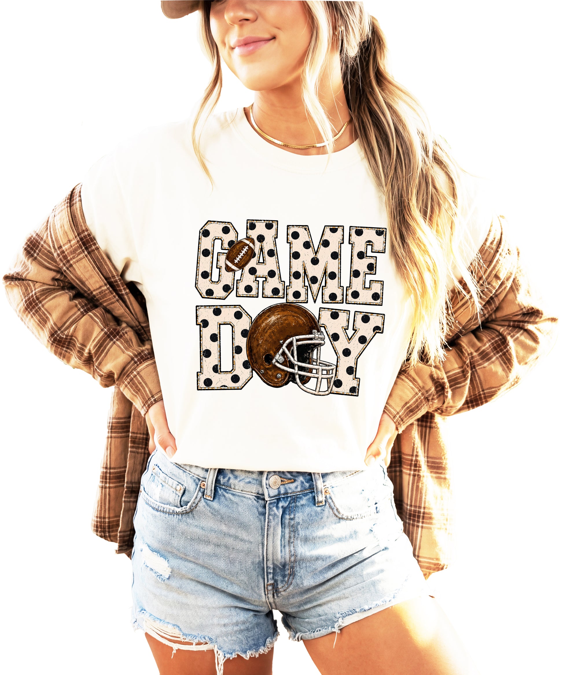 Game Day polka dot football graphic tee, Ivory Comfort Colors 1717, shot 4 - Olive Loves Apple