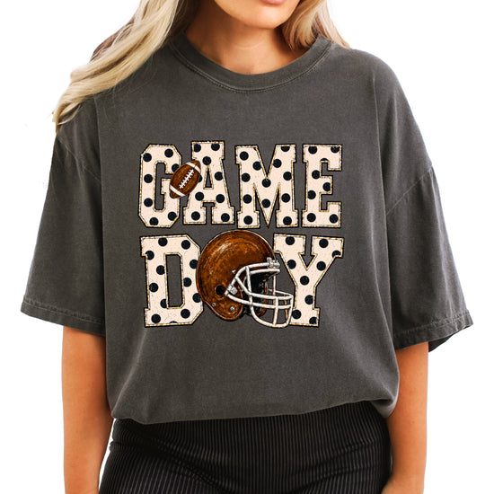 Game Day polka dot football graphic tee, Pepper Comfort Colors 1717, shot 1 - Olive Loves Apple