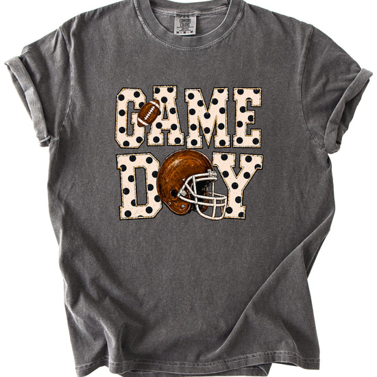 Game Day polka dot football graphic tee, Pepper Comfort Colors 1717, shot 2 - Olive Loves Apple