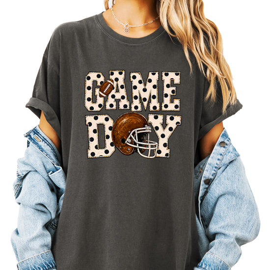 Game Day polka dot football graphic tee, Pepper Comfort Colors 1717, shot 3 - Olive Loves Apple