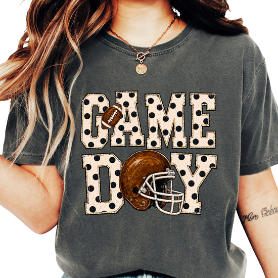 Game Day polka dot football graphic tee, Pepper Comfort Colors 1717, shot 4 - Olive Loves Apple