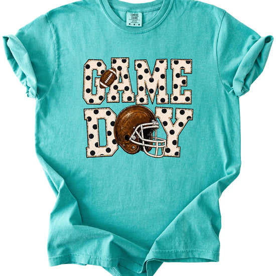 Game Day polka dot football graphic tee, Seafoam Comfort Colors 1717, shot 2 - Olive Loves Apple