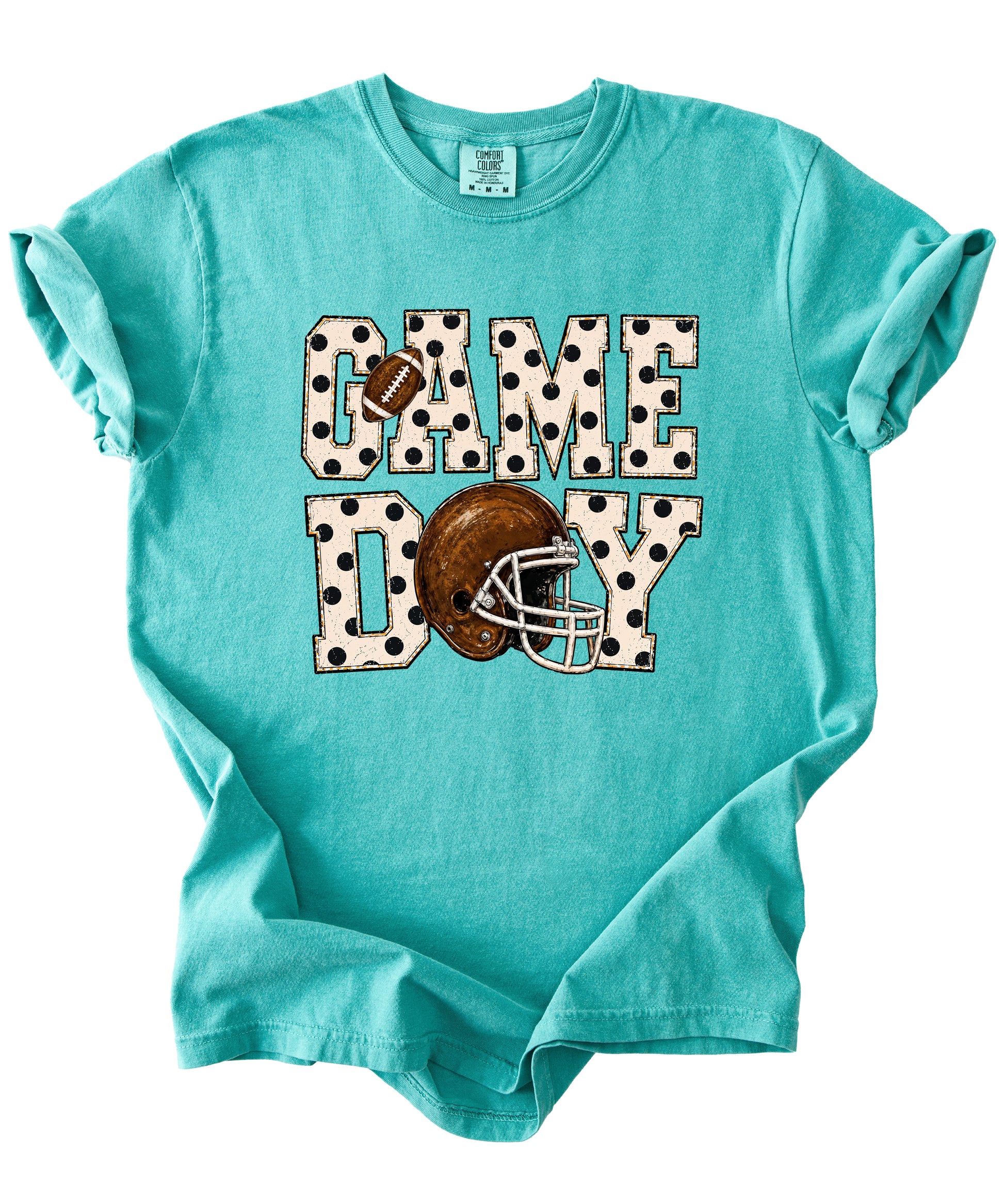 Game Day polka dot football graphic tee, Seafoam Comfort Colors 1717, shot 2 - Olive Loves Apple