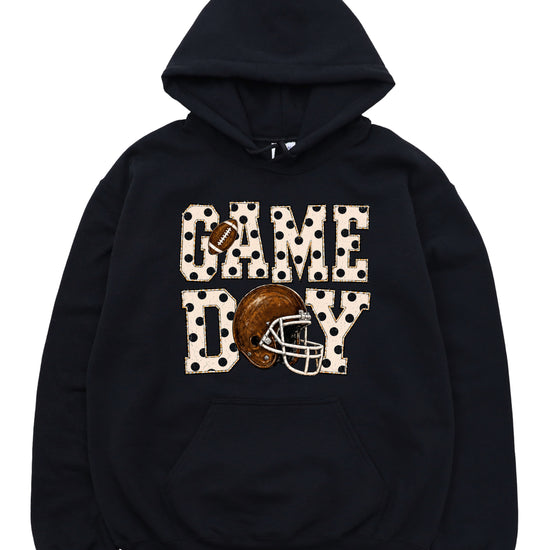 Game Day polka dot football hoodie in Black, graphic detail