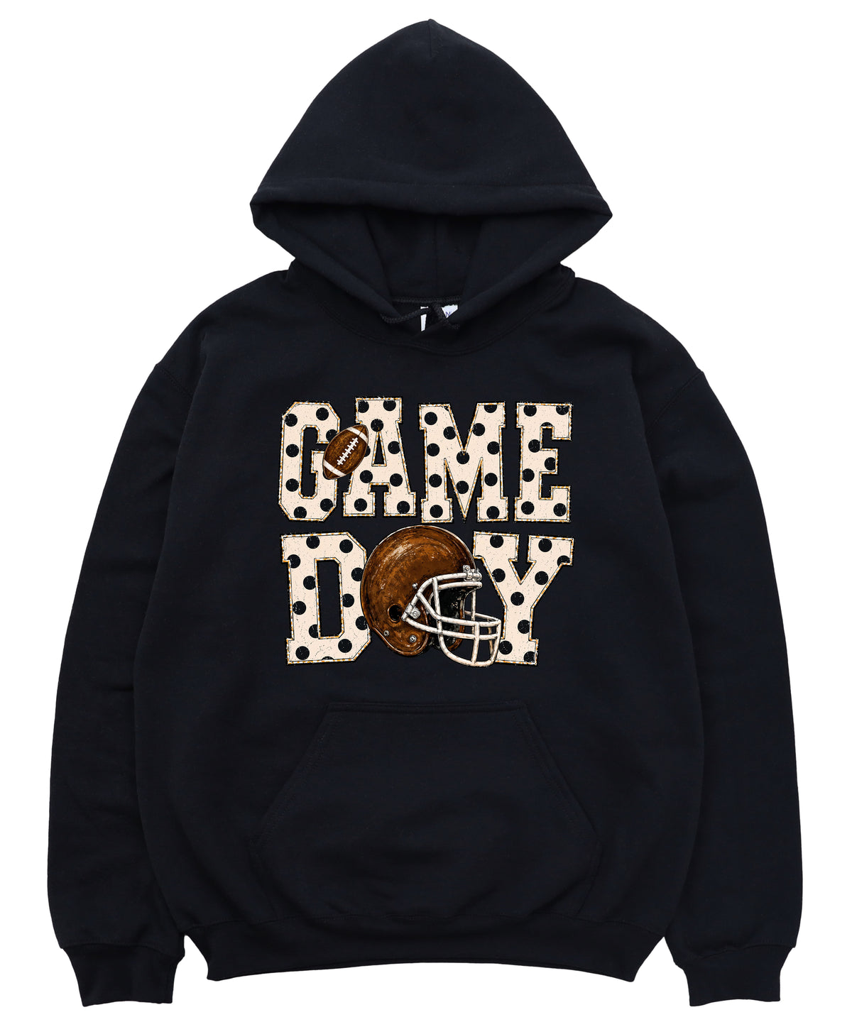 Game Day polka dot football hoodie in Black, graphic detail
