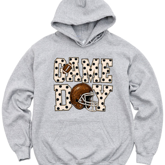 Game Day polka dot football hoodie in Gray, graphic detail