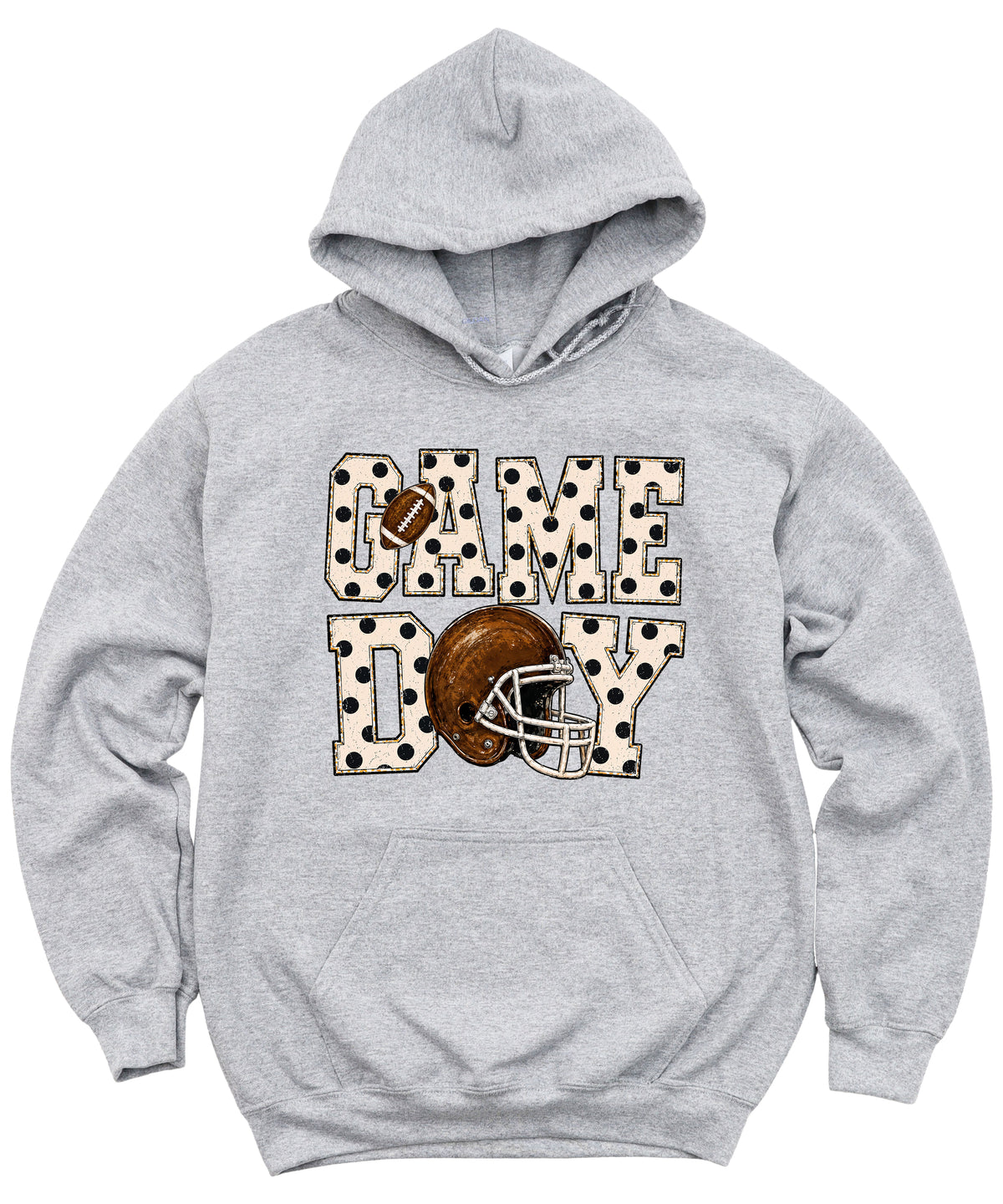 Game Day polka dot football hoodie in Gray, graphic detail