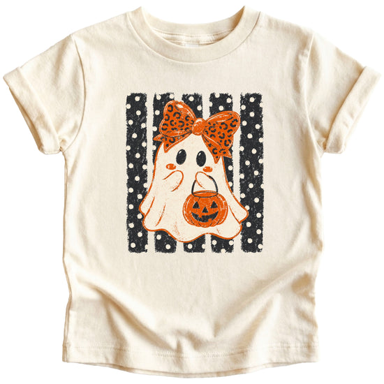 Natural ghost Halloween girls tee, design detail