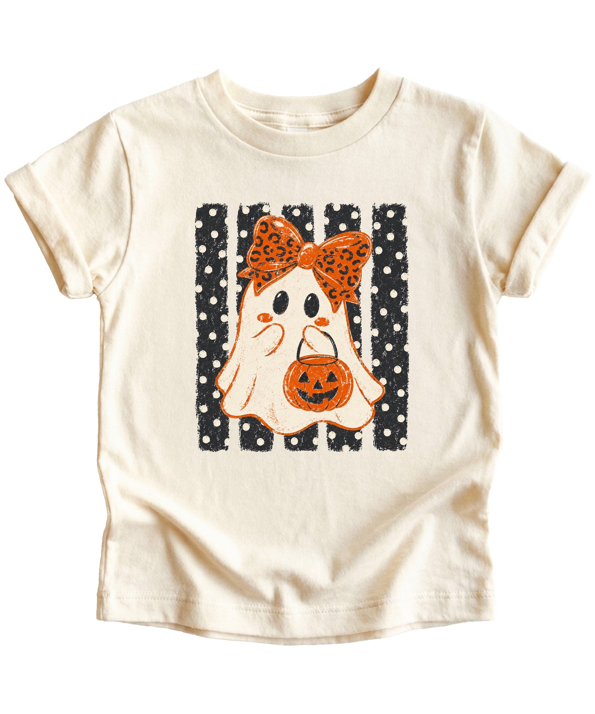 Natural ghost Halloween girls tee, design detail