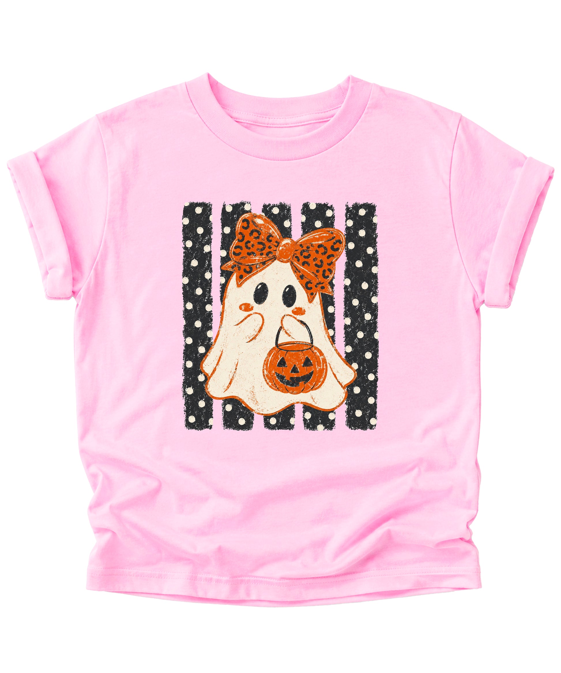 Pink ghost Halloween girls tee, design detail