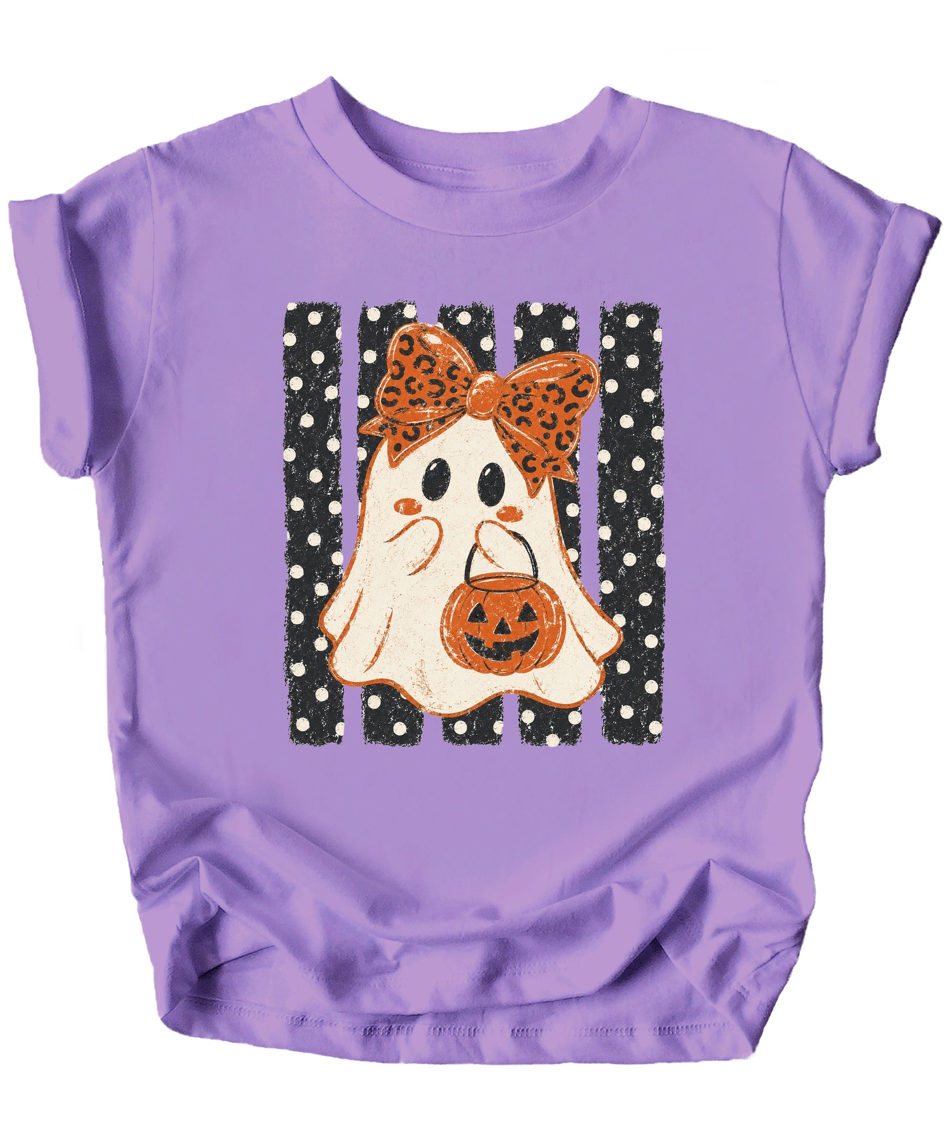 Purple ghost Halloween girls tee, design detail