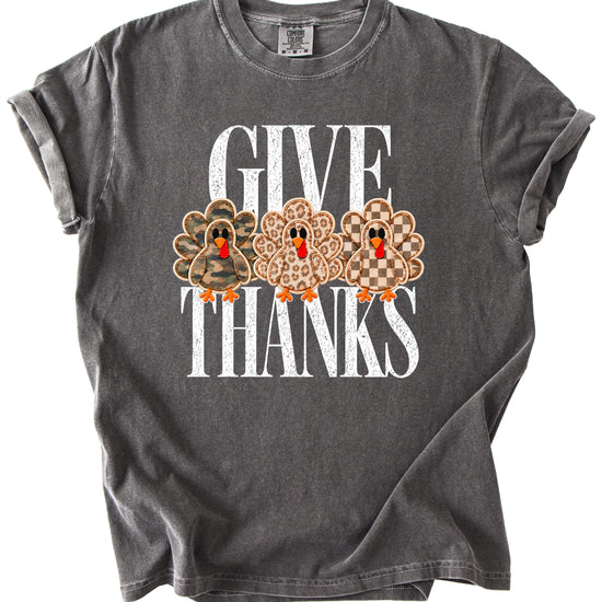 Faux patch turkey Thanksgiving tee in pepper, camo leopard and checkered turkeys, Comfort Colors, photo 3