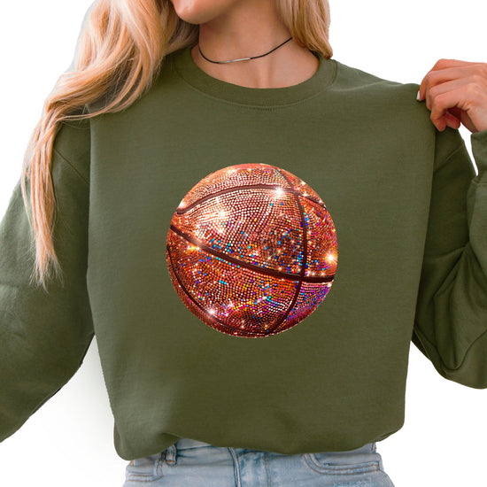 Basketball faux glitter sweatshirt in Army Green, adult - view 1