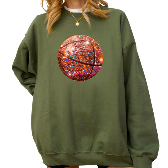 Basketball faux glitter sweatshirt in Army Green, adult - view 2
