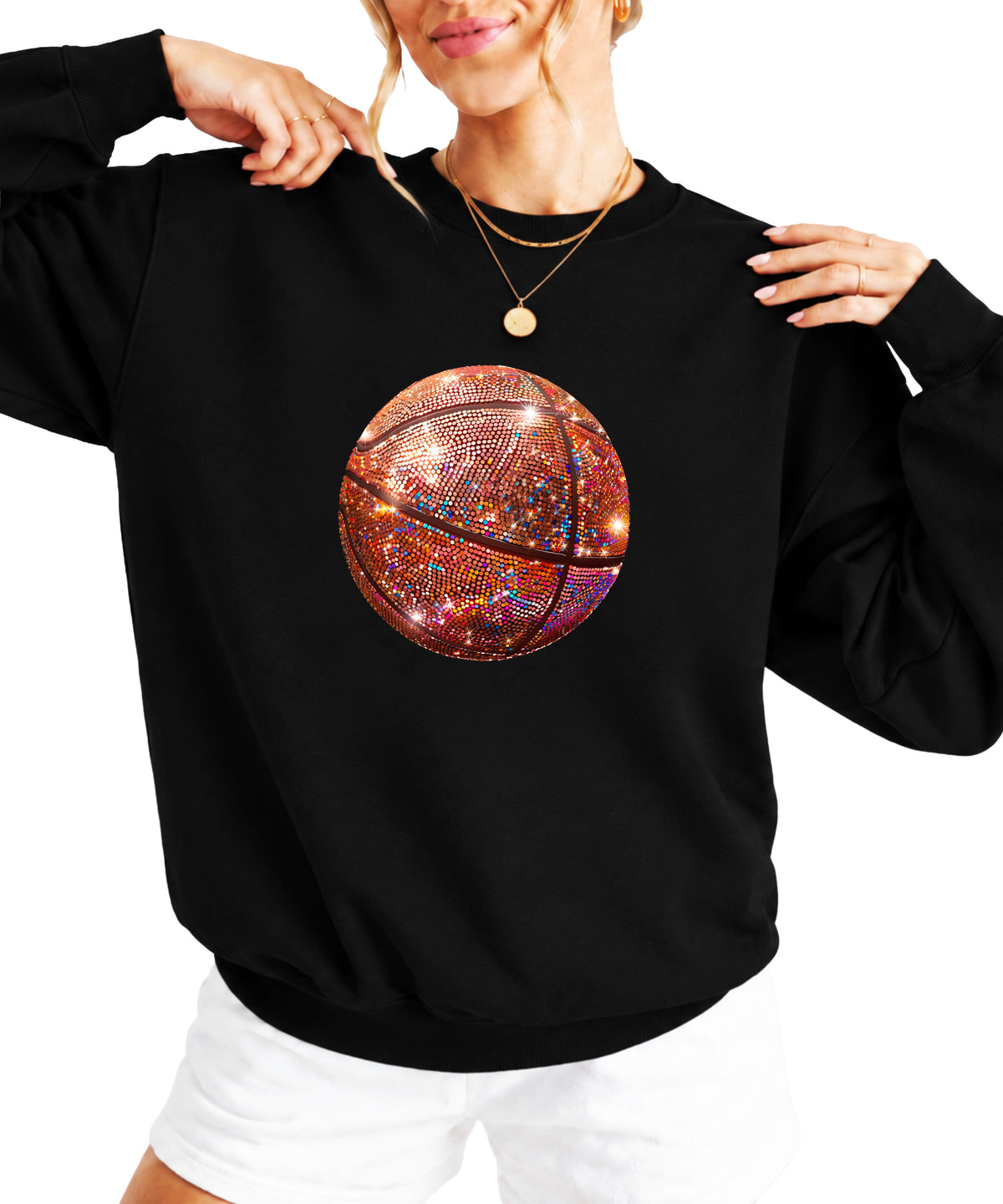 Basketball faux glitter sweatshirt in Black, adult - view 1