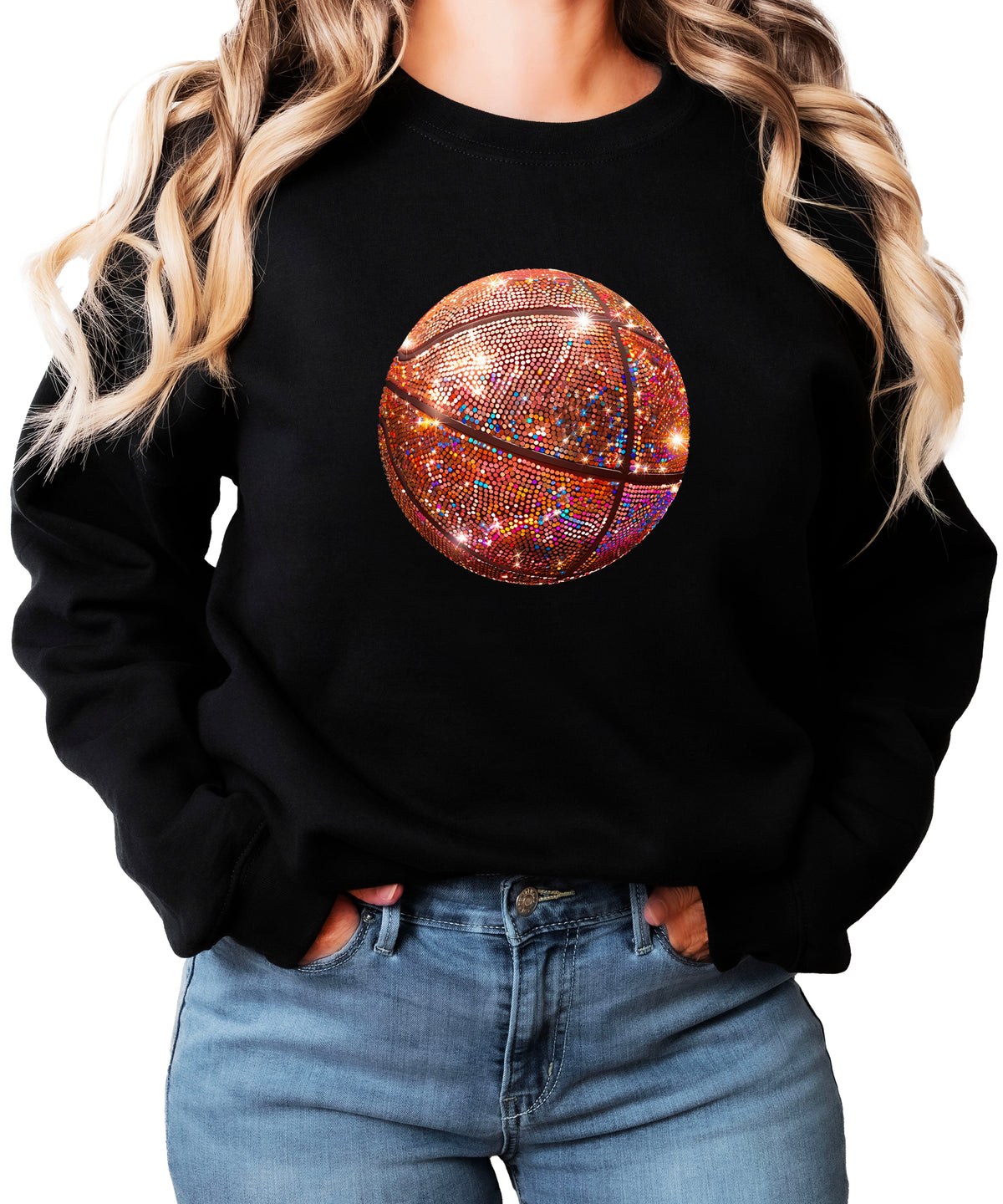Basketball faux glitter sweatshirt in Black, adult - view 2