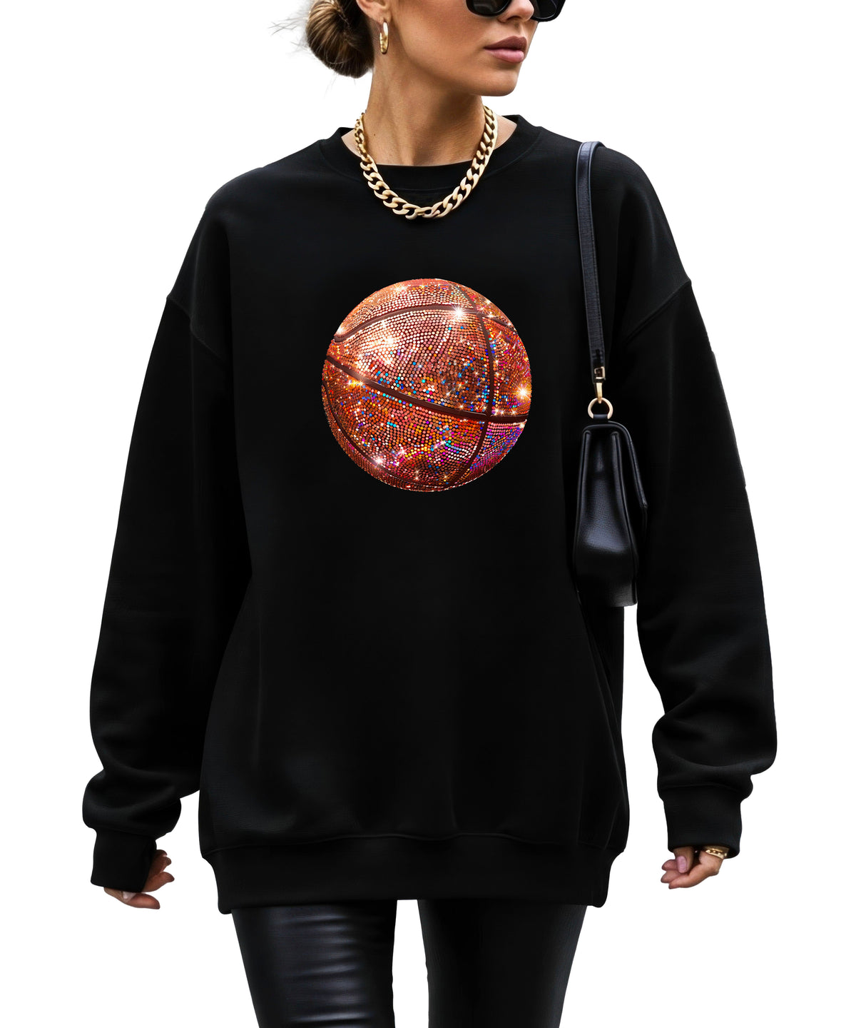 Basketball faux glitter sweatshirt in Black, adult - view 3