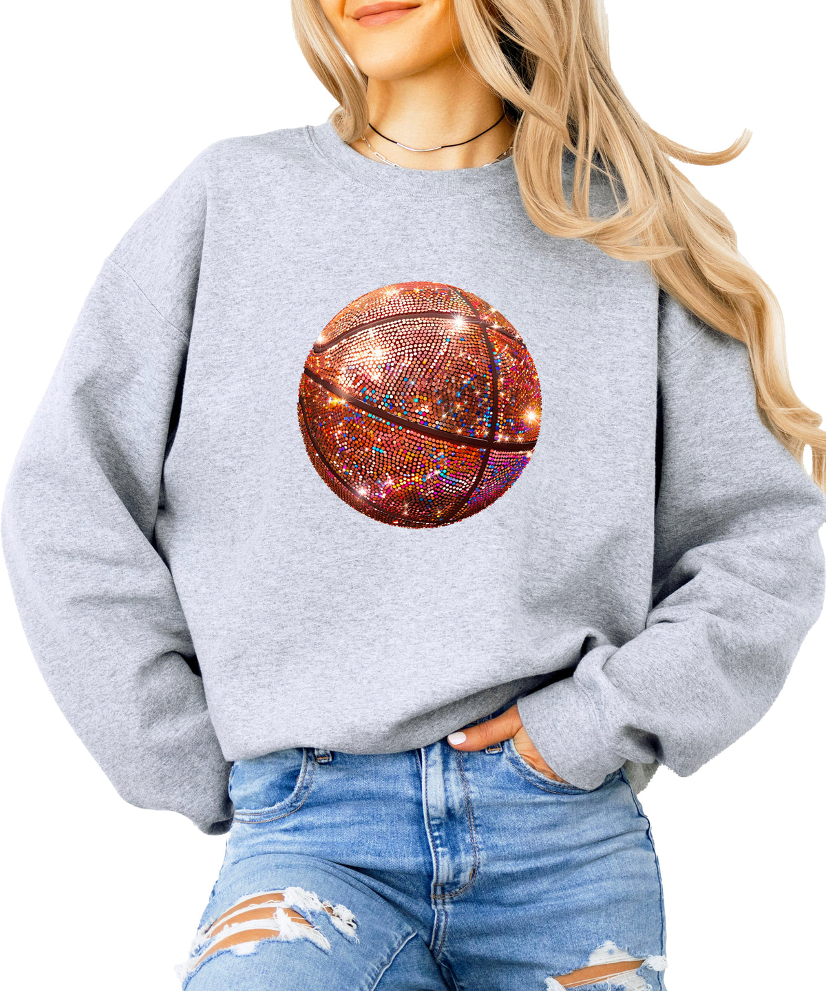 Basketball faux glitter sweatshirt in Gray, adult - view 1