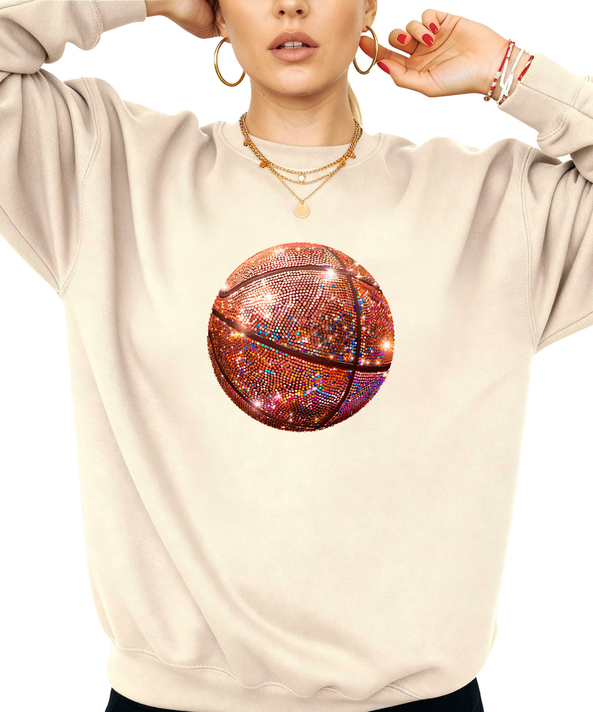 Basketball faux glitter sweatshirt in Sand, adult - view 1