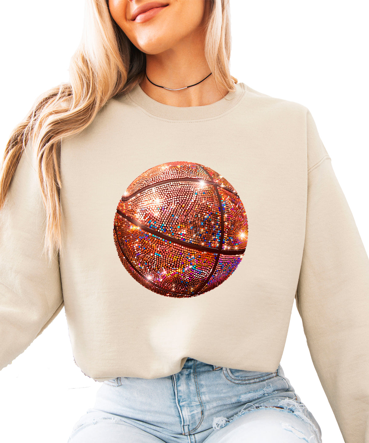 Basketball faux glitter sweatshirt in Sand, adult - view 2
