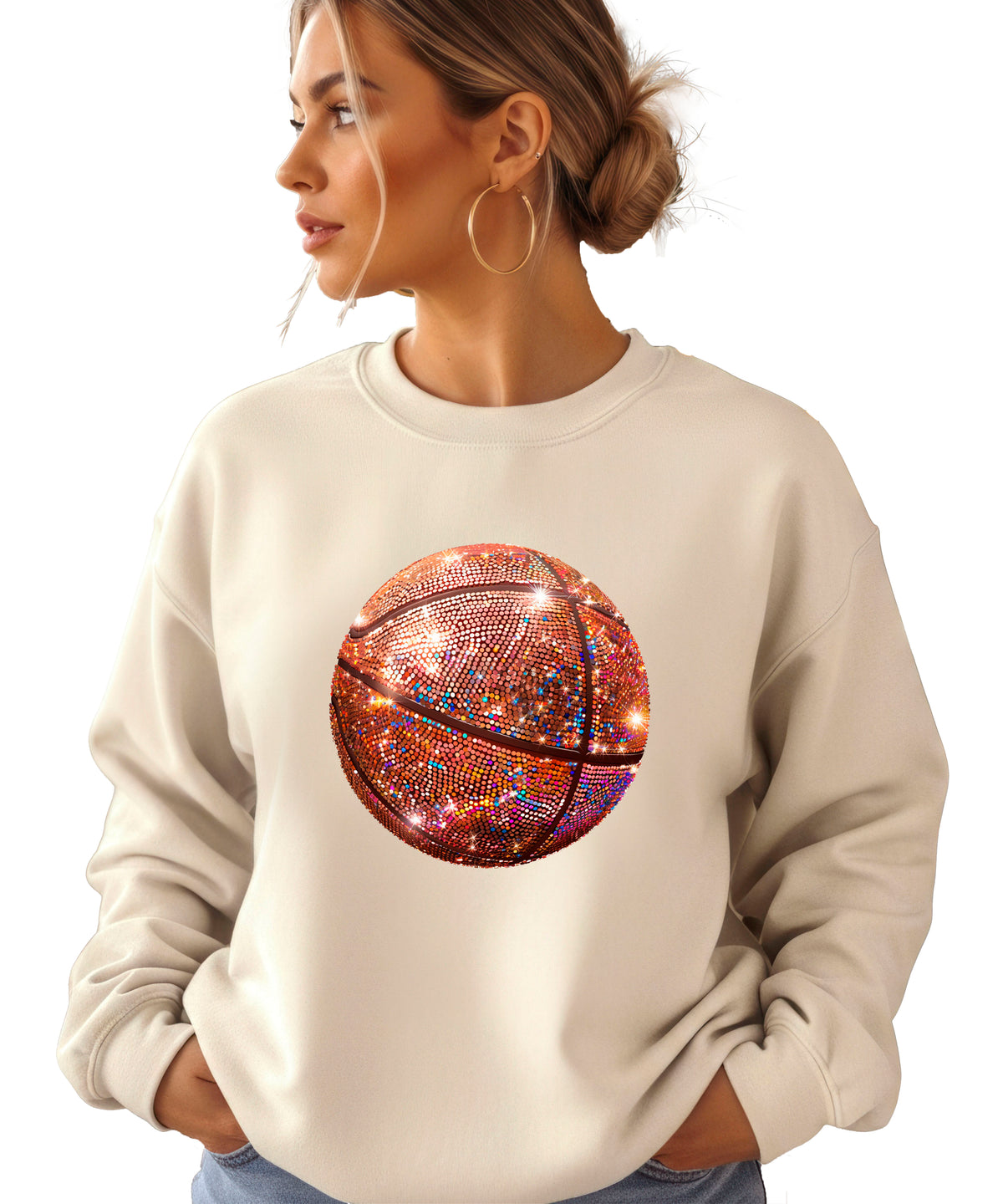 Basketball faux glitter sweatshirt in Sand, adult - view 3