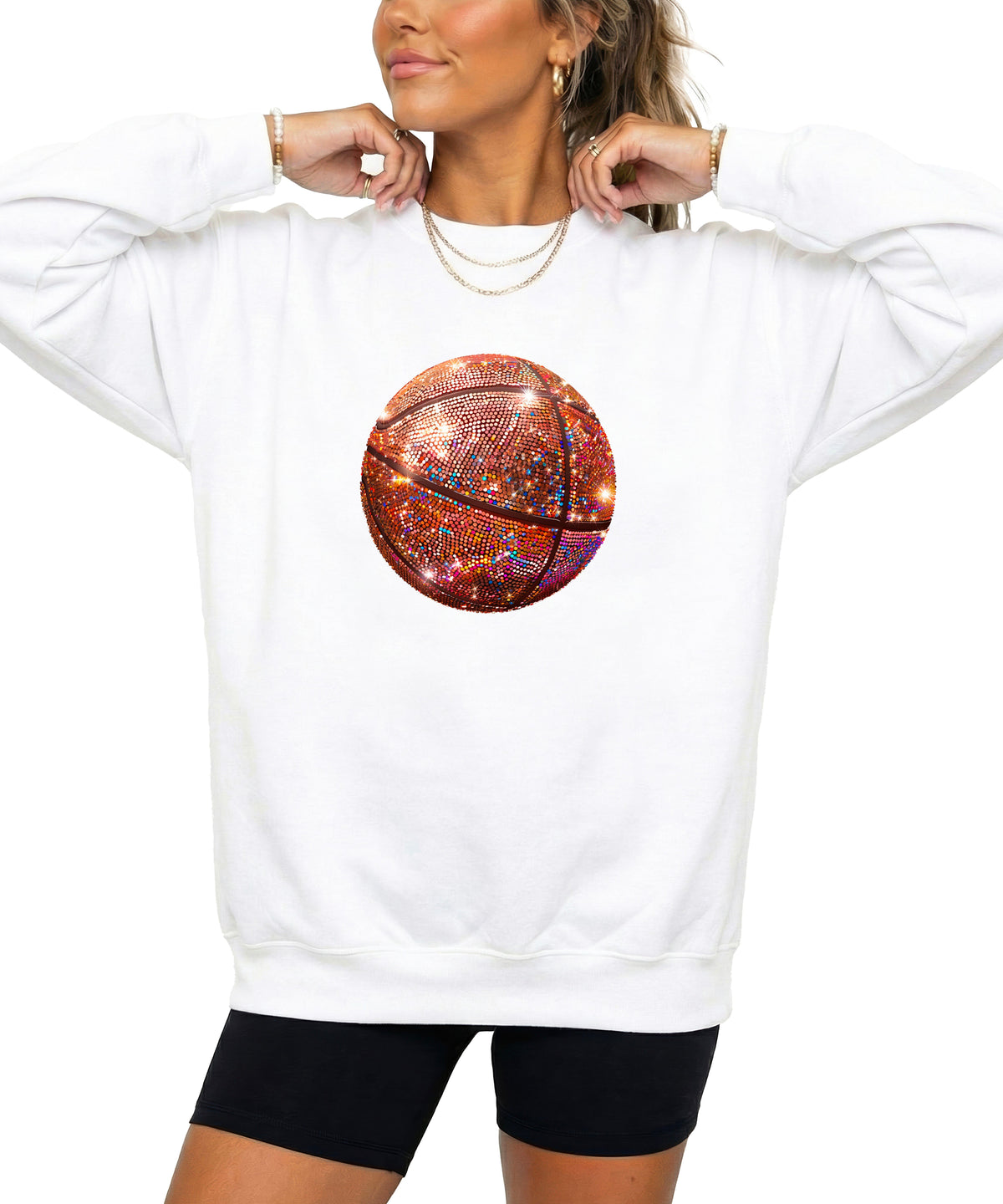 Basketball faux glitter sweatshirt in White, adult - view 1