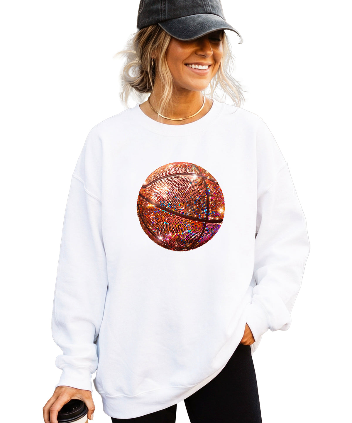 Basketball faux glitter sweatshirt in White, adult - view 2